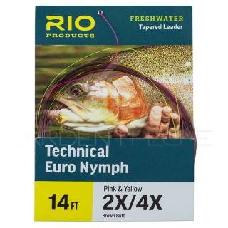 RIO Technical Euro Nymph Leader 14' (4.30m) Brown butt pink/yellow tip