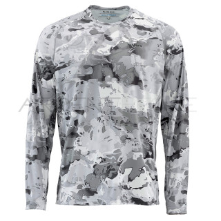 SIMMS Solarflex Crewneck Prints Cloud Camo Grey Tee Shirt