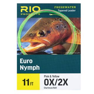 Bas de ligne RIO Euro Nymph 11' (3,40m) Départ chartreuse pointe rose/jaune