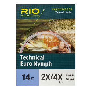 Bas de ligne RIO Technical Euro Nymph 14' (4,30m) Départ chartreuse pointe rose/jaune
